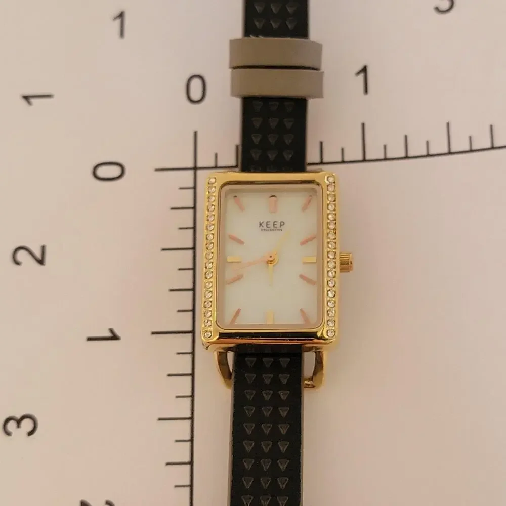 KEEP Collective Womens Watch Gold Case White Dial Black Faux Leather Strap